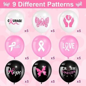 Tiamon 45 Pcs Breast Cancer Awareness Balloons Breast Cancer Party Supplies Pink White Black Balloons Pink Ribbons Latex Balloons for Pink Ribbon Charity Event Survivor Campaign Party Decorations