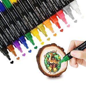 12 colors acrylic paint pens set , medium tip permanent markers for rock painting , canvas, tires, wood, metal, scrapbooking, fabric, glass, ceramics, diy craft making and decorative art supplies