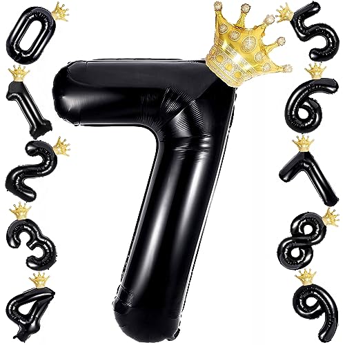 40 Inch Black Number Foil Balloons With Detachable Gold Crown,Large Size Number 7 Mylar Helium Balloons For 7th Birthday Party Wedding Anniversary Celebration Decoration Supplies (7)