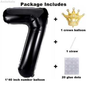 40 Inch Black Number Foil Balloons With Detachable Gold Crown,Large Size Number 7 Mylar Helium Balloons For 7th Birthday Party Wedding Anniversary Celebration Decoration Supplies (7)