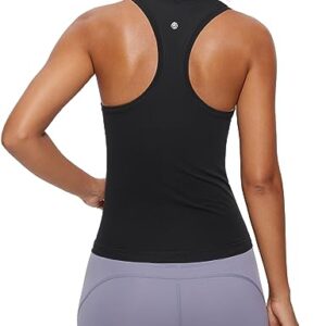 CRZ YOGA Seamless Tank Top for Women Racerback Sleeveless Workout Tops Athletic Scoop Neck Running Yoga Shirts Black X-Large