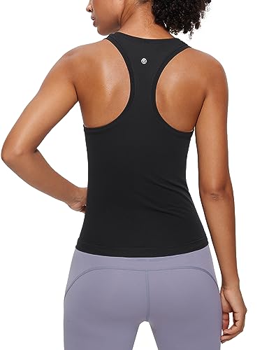 CRZ YOGA Seamless Tank Top for Women Racerback Sleeveless Workout Tops Athletic Scoop Neck Running Yoga Shirts Black X-Large