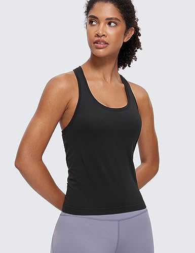 CRZ YOGA Seamless Tank Top for Women Racerback Sleeveless Workout Tops Athletic Scoop Neck Running Yoga Shirts Black X-Large