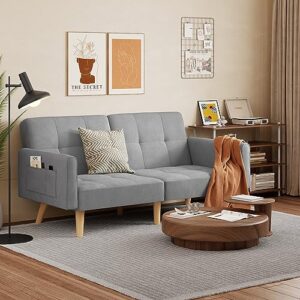 Gizoon 70.9" Sleeper Sofa Chair Bed, Futon Couch, Mid Century Modern Loveseat, Sectional Couches for Living Room, Bedroom, Apart, Office, 3-Level Adjustable Backrest, Light Gray