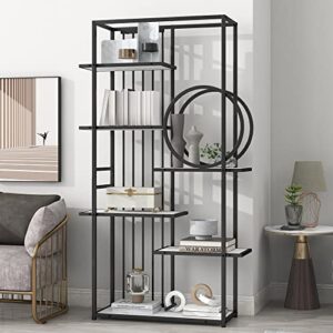 jivoit 70.9" tall open bookshelf with black metal frame, industrial style 6 tiers home office bookcase with round metal frame design, book shelves storage bookshelf furniture