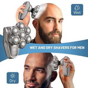 Magnetic Head Shavers for Bald Men - 7D Detachable Bald Head Shaver Adjustable Speed Men's Electric Razor Scalp Grooming Kit IPX7 Waterproof Wet Dry Shaving USB Type-C Rechargeable LED Display