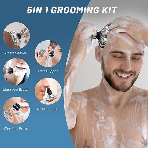 Magnetic Head Shavers for Bald Men - 7D Detachable Bald Head Shaver Adjustable Speed Men's Electric Razor Scalp Grooming Kit IPX7 Waterproof Wet Dry Shaving USB Type-C Rechargeable LED Display