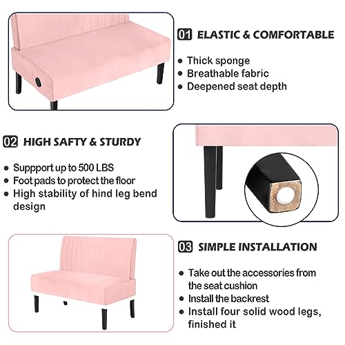 STHOUYN 43" W Mini Small Comfy Couch Armless Loveseat Sofa for Bedroom with USB Port, Velvet Pink Small Couches for Small Spaces Living Room, Apartment Office Dorm (Pink)