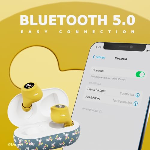 Disney Mickey Mouse Bluetooth Earbuds with Charging Case- Bluetooth Wireless Headset with Built-in Mic and 30 Hours of Playtime- Disneyland Essentials and Disney Gifts for Women and Men of All Ages