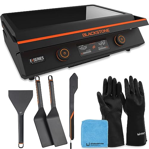 22 Inch Blackstone Electric Griddle Nonstick with Lid, 8001 E-Series Tabletop Large Griddle with Blackstone Griddle Accessories and Reusable Gloves and Cloth (8001-8202-GL-CL)