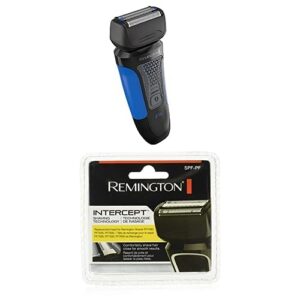 bundle of remington comfort series foil shaver for men, electric shaver, pop-up trimmer, blue,+ remington spf-pf replacement head and cutter assembly