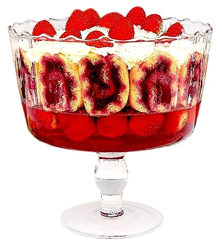 Barski Large Glass Trifle Bowl, with Scallop Design - 9" D - European Beautiful Hand Made Glass - 168 oz (over 5 quarts) Clear