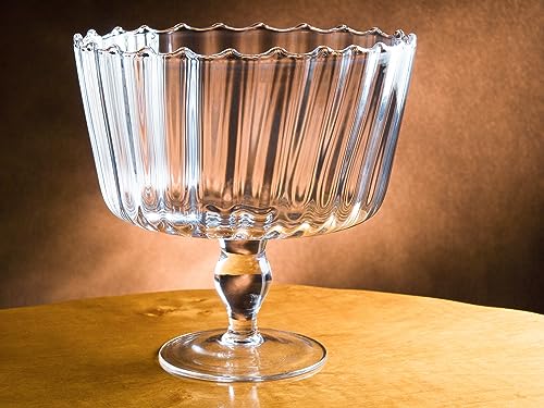 Barski Large Glass Trifle Bowl, with Scallop Design - 9" D - European Beautiful Hand Made Glass - 168 oz (over 5 quarts) Clear