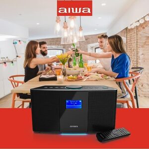 AIWA Exos 5 Wireless Speaker - Unleash Powerful Sound and Versatile Connectivity - Experience Bluetooth Freedom, FM Radio, Clock, 20W RMS, LCD Display, and Alarm Clock Functionality