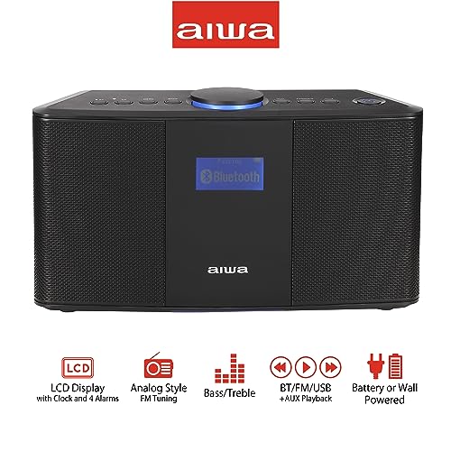 AIWA Exos 5 Wireless Speaker - Unleash Powerful Sound and Versatile Connectivity - Experience Bluetooth Freedom, FM Radio, Clock, 20W RMS, LCD Display, and Alarm Clock Functionality