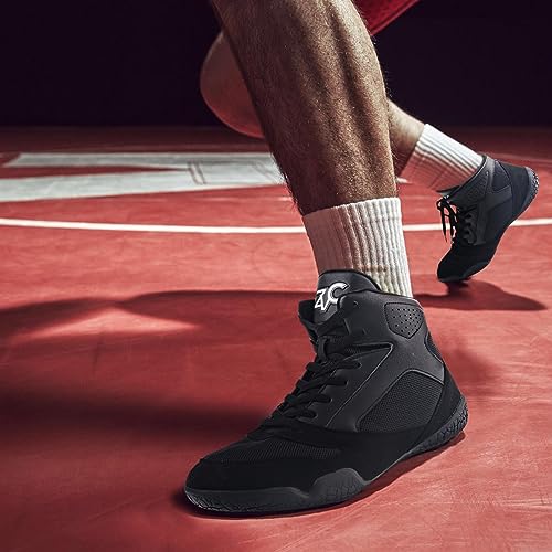 ZVC Wrestling Shoes Men Boxing Shoes for Fighting Shoes Powerlifting Bodybuilding Boots Footwear Black