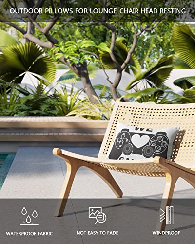 Outdoor Pillows Covers with Inserts WE GAMING Gray Gamepad Continuous Joystick Waterproof Recliner Pillow with Adjustable Strap Throw Pillows for Patio Furniture Pool Lounge Chair, 11x16 inch, 1PCS