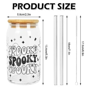 Whaline 2 Pack Halloween Glasses Cups Spooky Ghost Drinking Glasses 16oz Cute Halloween Ice Coffee Cup with Bamboo Lid and Straw Holiday Beer Glass Can for Cocktail Whiskey Beer Soda Decor Gifts