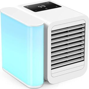 Portable Air Conditioner Fan: Evaporative Mini Air Cooler with 𝟳 𝗖𝗼𝗹𝗼𝗿𝘀, USB Personal Air Cooler Desktop Cooling Fan with 𝟭𝟬𝟬𝟬𝗺𝗹 𝗟𝗮𝗿𝗴𝗲 𝗪𝗮𝘁𝗲𝗿 𝗧𝗮𝗻𝗸 for Room Office Home