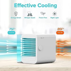 Portable Air Conditioner Fan: Evaporative Mini Air Cooler with 𝟳 𝗖𝗼𝗹𝗼𝗿𝘀, USB Personal Air Cooler Desktop Cooling Fan with 𝟭𝟬𝟬𝟬𝗺𝗹 𝗟𝗮𝗿𝗴𝗲 𝗪𝗮𝘁𝗲𝗿 𝗧𝗮𝗻𝗸 for Room Office Home