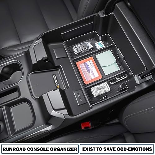 RUNROAD Center Console Organizer Compatible with 2023 Chevy Silverado 1500 /GMC Sierra 1500 & 2024 Silverado/Sierra 1500/2500HD/3500HD Accessories Insert Armrest Tray, Full Console w/Bucket Seats ONLY