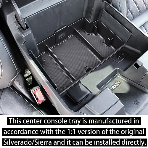 RUNROAD Center Console Organizer Compatible with 2023 Chevy Silverado 1500 /GMC Sierra 1500 & 2024 Silverado/Sierra 1500/2500HD/3500HD Accessories Insert Armrest Tray, Full Console w/Bucket Seats ONLY