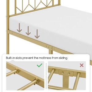 Topeakmart Twin Bed Frames Metal Platform Bed with Vintage Style Headboard/Mattress Foundation/No Box Spring Needed/Under Bed Storage/Strong Slat Support Antique Gold Twin Bed