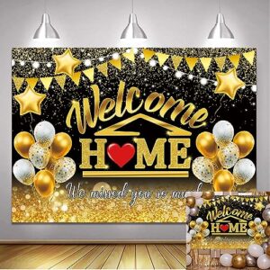 welcome back backdrop home decorations black gold homecoming welcome party decor banner we missed you so much,for family party military homecoming returning party supplies (7x5)