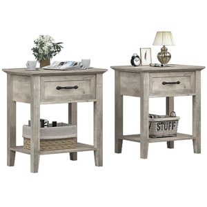 gaomon set of 2 grey nightstands end table side table living room with drawer and storage shelf wood night stand bedside table for bedroom nursery college dorm