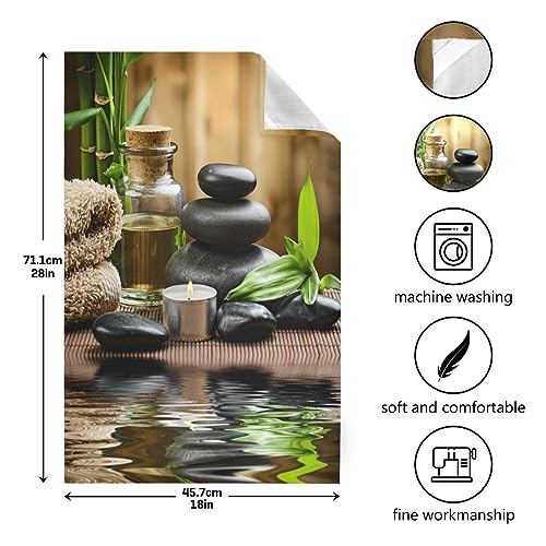 Kigai 1 Pack Zen Basalt Stones on Wood Kitchen Towels Highly Absorbent, Super Soft Dishcloths 18 x 28 Inches Reusable Quick Drying Tea Towels Set for Home,Kitchen Decor