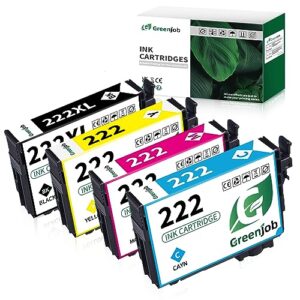 greenjob 222xl ink cartridges remanufactured replacement for epson 222 ink cartridges combo pack 222 xl t222 t222xl to use with expression home xp-5200, workforce wf-2960 wireless all-in-one (4 pack)