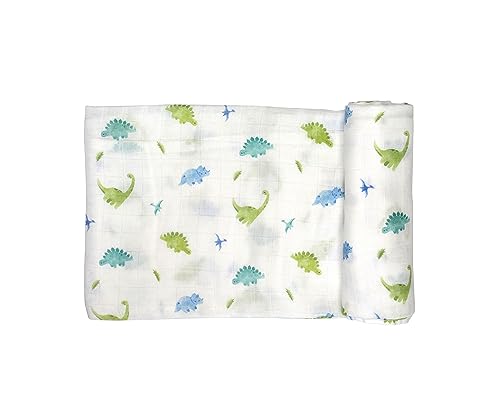 Bamboo Viscose Muslin Baby Swaddle Receiving Blanket (2-Pack), Dinosaur, 43"x43"