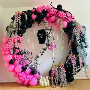 pink halloween party balloons decoration, 126pcs hot pink rose red black balloon garland arch kit for halloween day girls princess birthday wedding baby shower bachelorette bride to be party decor…