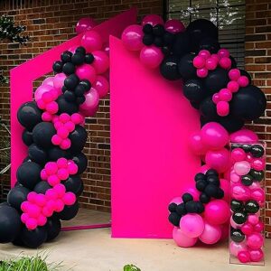 Pink Halloween Party Balloons Decoration, 126PCS Hot Pink Rose Red Black Balloon Garland Arch Kit for Halloween Day Girls Princess Birthday Wedding Baby Shower Bachelorette Bride To Be Party Decor…