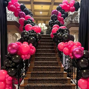 Pink Halloween Party Balloons Decoration, 126PCS Hot Pink Rose Red Black Balloon Garland Arch Kit for Halloween Day Girls Princess Birthday Wedding Baby Shower Bachelorette Bride To Be Party Decor…