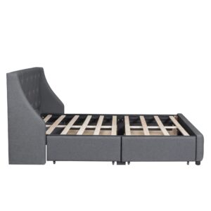 Merax Modern Queen Upholstered Platform Bed Frame with 4 Storage Drawers/No Box Spring Needed/Easy Assembly, Gray