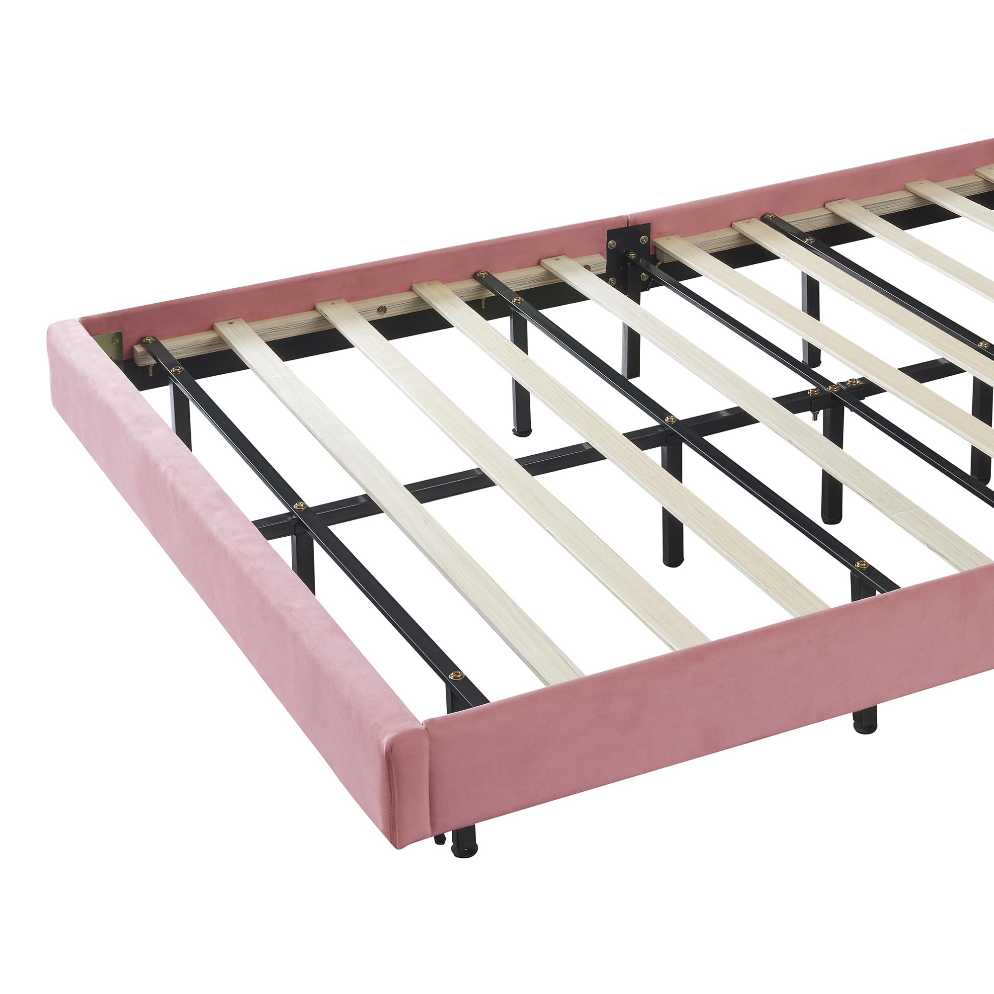 Merax Luxury Full Bed Frame, Upholstered Platform Bed with Velvet Headboard and Led Light/Mattress Foundation/Easy Assembly, Pink