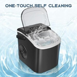 Countertop Ice Maker Machine, Portable Ice Maker with Handle, 27lbs/24Hrs, 6Mins/9 Pcs ice Cubes, Self-Cleaning Ice Maker with Ice Basket/Scoop, Ice Makers Countertop for Home/Kitchen/Office(Black)