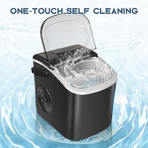 Countertop Ice Maker Machine, Portable Ice Maker with Handle, 27lbs/24Hrs, 6Mins/9 Pcs ice Cubes, Self-Cleaning Ice Maker with Ice Basket/Scoop, Ice Makers Countertop for Home/Kitchen/Office(Black)