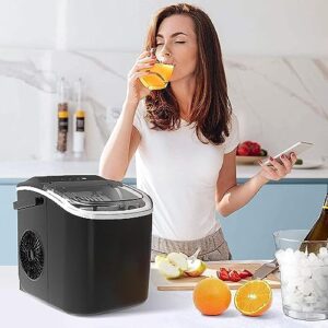 Countertop Ice Maker Machine, Portable Ice Maker with Handle, 27lbs/24Hrs, 6Mins/9 Pcs ice Cubes, Self-Cleaning Ice Maker with Ice Basket/Scoop, Ice Makers Countertop for Home/Kitchen/Office(Black)