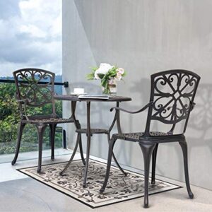 nuu garden 3 piece bistro table set cast aluminum outdoor furniture weather resistant patio table and chairs with umbrella hole for yard, balcony, porch, black with gold-painted edge