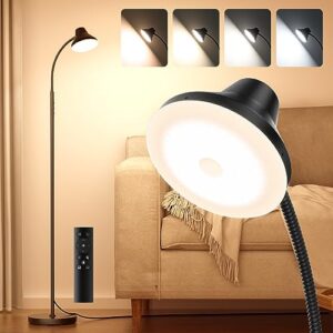 sibrille gooseneck floor lamp, 15w super bright led standing lamp for reading, stepless adjustable color temperatures & brightness, modern dimmable floor lamps for living room,bedroom,office