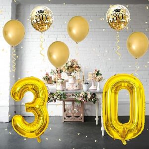 30th Birthday Decorations Men, 30th Birthday Party Decorations with Giant Foil Number 30 Balloon Birthday Confetti Latex Balloons Metallic Gold Balloons for Women 30 Years Old Birthday Balloons Decor