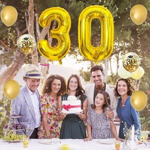 30th Birthday Decorations Men, 30th Birthday Party Decorations with Giant Foil Number 30 Balloon Birthday Confetti Latex Balloons Metallic Gold Balloons for Women 30 Years Old Birthday Balloons Decor