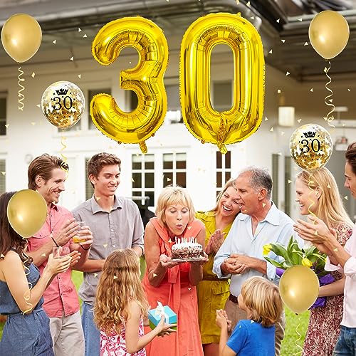 30th Birthday Decorations Men, 30th Birthday Party Decorations with Giant Foil Number 30 Balloon Birthday Confetti Latex Balloons Metallic Gold Balloons for Women 30 Years Old Birthday Balloons Decor