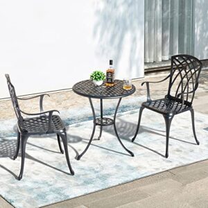 nuu garden patio bistro sets 3 piece cast aluminum bistro table and chairs set with umbrella hole bistro set of 2 for patio backyard, black with golden powder