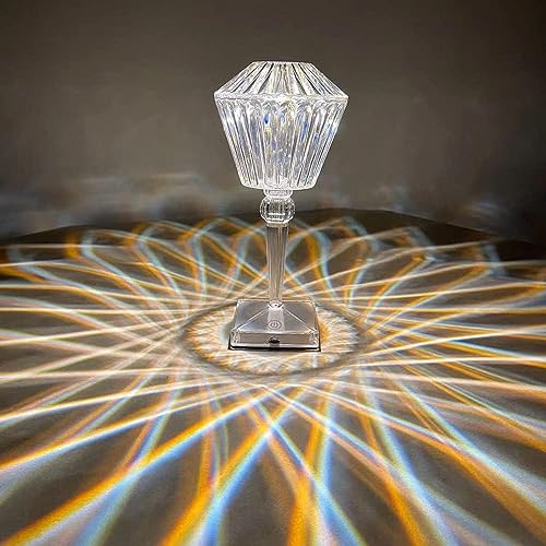 Marspeeder Crystal Table Lamp with 3-Color Dimmable Light, Portable USB Rechargeable LED Crystal Diamond Small Table Lamp, Touch Lamp for Bedroom,Wedding,Bars,Living Room,Office