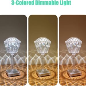 Marspeeder Crystal Table Lamp with 3-Color Dimmable Light, Portable USB Rechargeable LED Crystal Diamond Small Table Lamp, Touch Lamp for Bedroom,Wedding,Bars,Living Room,Office