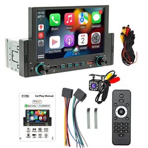 Single Din Car Stereo with 6.2 Inch IPS Full HD Touchscreen, Apple CarPlay/Android Auto/Phone Mirror-Link, FM Radio with Bluetooth 5.1 Handsfree and 12LED HD Backup Camera, Audio/Video Player