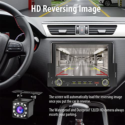 Single Din Car Stereo with 6.2 Inch IPS Full HD Touchscreen, Apple CarPlay/Android Auto/Phone Mirror-Link, FM Radio with Bluetooth 5.1 Handsfree and 12LED HD Backup Camera, Audio/Video Player